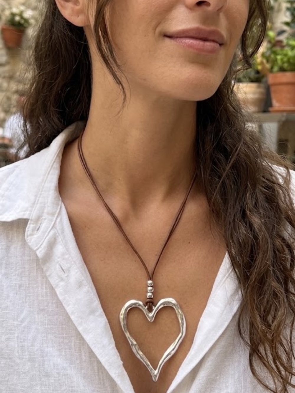 New Boho Silver Heart Necklace Pendant Rustic Cord Adjustable
C2